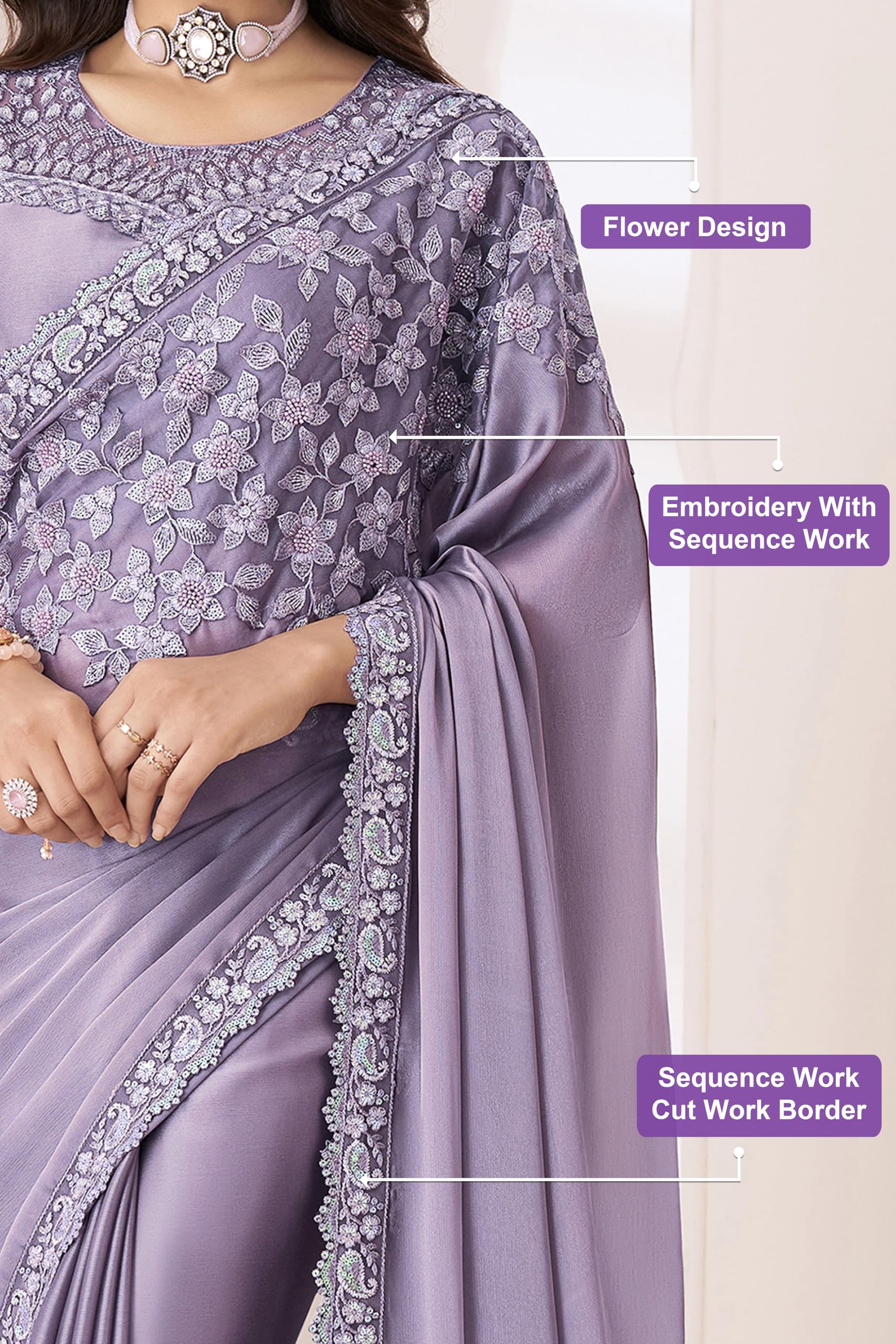 TRENDMALLS Women's Tissue Silk Sequin Embroidery Work Saree with Unstitched Blouse Piece (New-Party-Latest-Wedding-Sequnce-Saree-) - Image 5