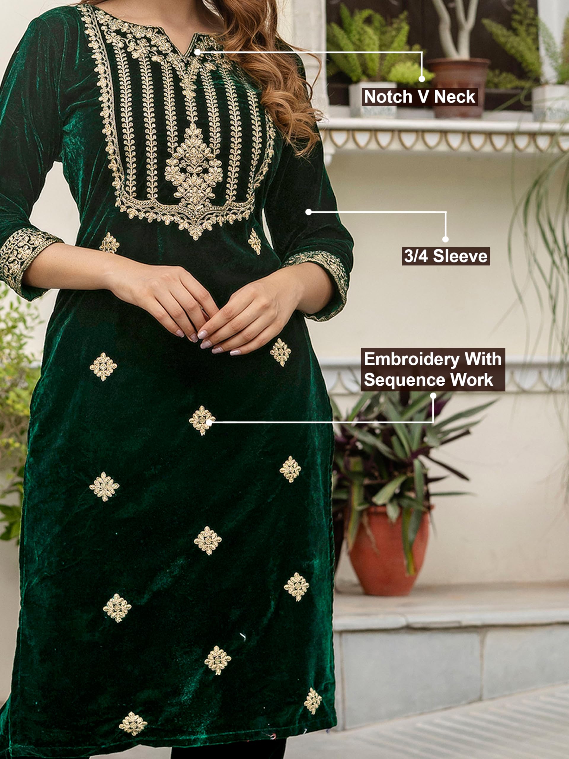 TRENDMALLS Women's Velvet Embroidery Sequence Work Salwar Suit Set Kurta Pant with Dupatta for Women - Image 4