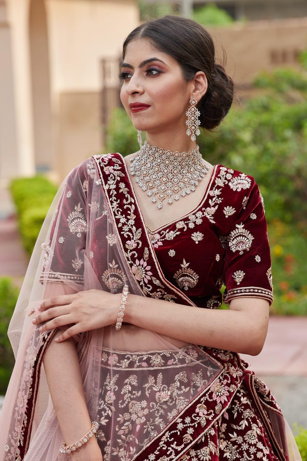 TRENDMALLS Women's Velvet Sequin Embroidery Work Bridal Lehenga Choli with Dupatta Ready To Wear For Women - Image 3