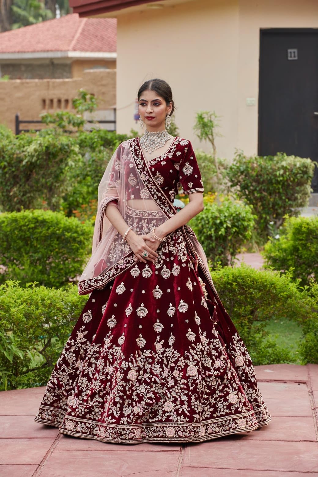 TRENDMALLS Women's Velvet Sequin Embroidery Work Bridal Lehenga Choli with Dupatta Ready To Wear For Women - Image 5