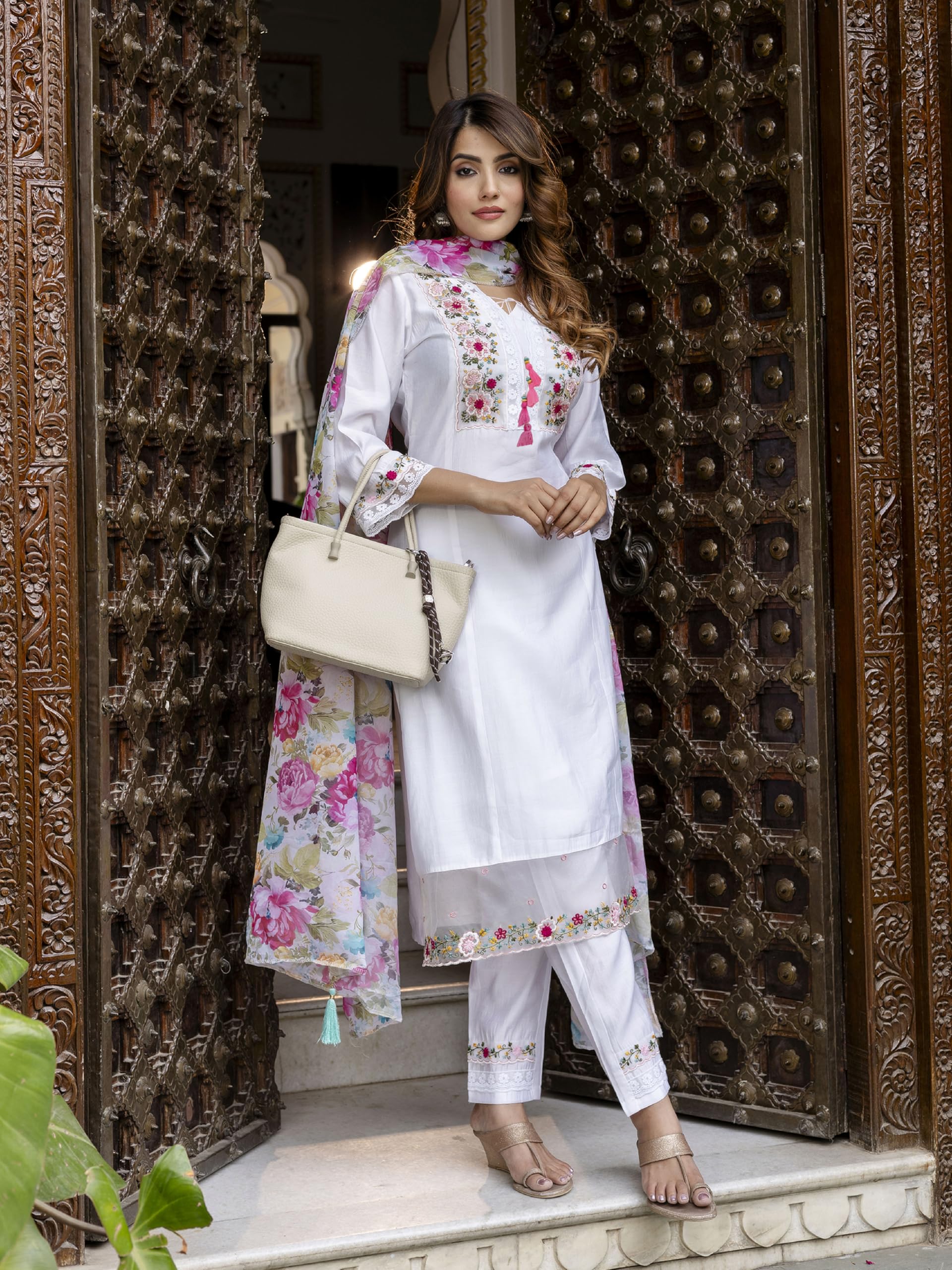 TRENDMALLS Women's Viscose Silk Embroidery A-line Kurta Pant Salwar Suit Set Kurta Set for Women - Image 3