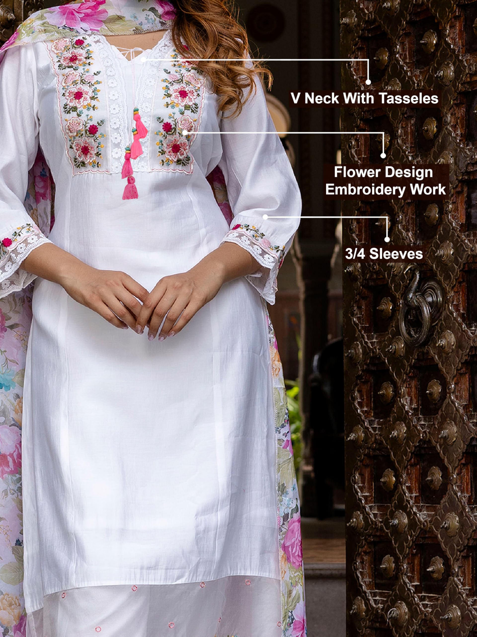 TRENDMALLS Women's Viscose Silk Embroidery A-line Kurta Pant Salwar Suit Set Kurta Set for Women - Image 4